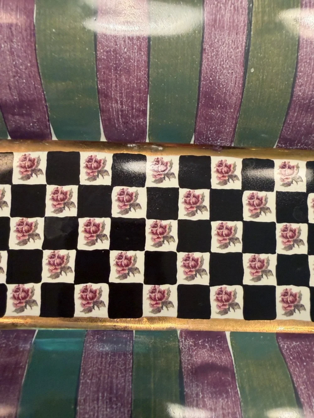Striped Purple & Green Decorative Catchall Tray